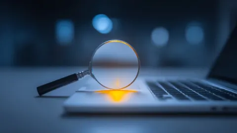 Magnifying glass resting on a clean desk, close up research and investigative analysis concept