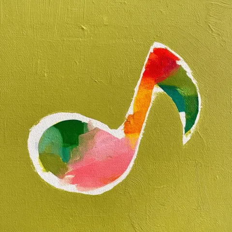 Matisse, a watercolor painting of an abstract colorful music note, brush strokes