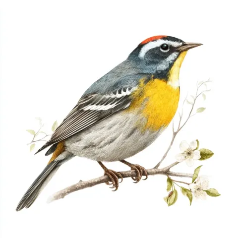 North american song bird, isolated on pure white background, beautiful vintage very detailed