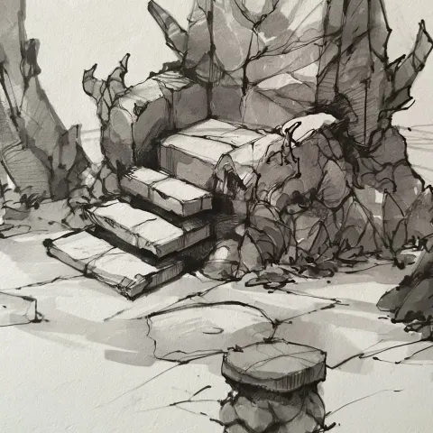 SLG game scene prop concept sketch, Chinese fantasy style, monster king’s stone throne