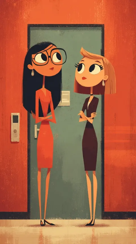 Stickman animation style, 2D cartoon aesthetic, two beautiful female stick-figure teachers engaged i