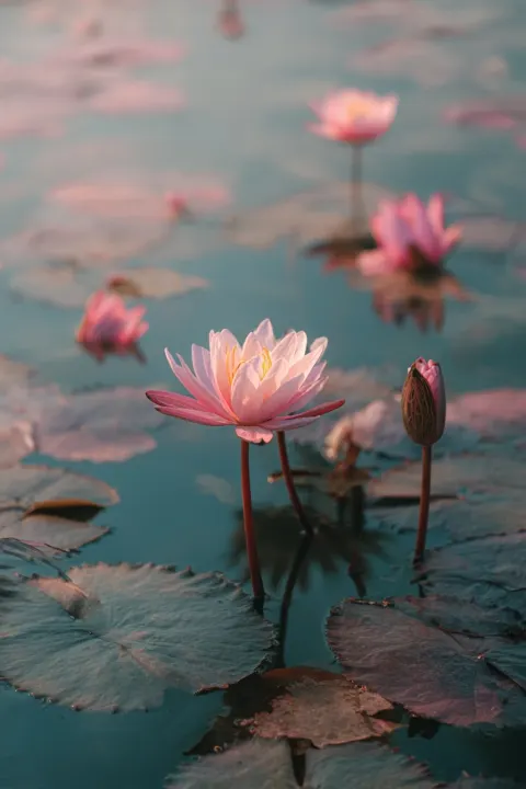 Impressionist Water Lilies with an Animal Surfacing