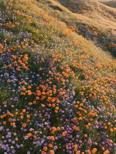 A 3d rendering of a hillside covered in wildflowers