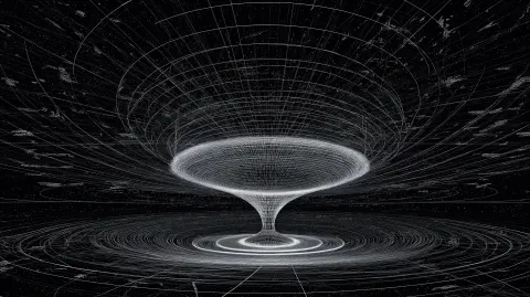 This should look like a field, not a funnel. The central object should feel almost unstable because