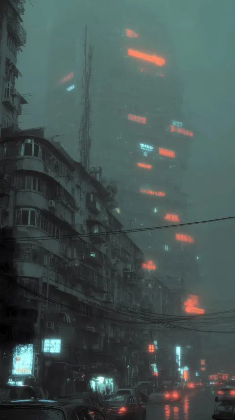 Ultra realistic Scifi cityscape. vertical city, retrofuturism, chinacore, fogg and pollution