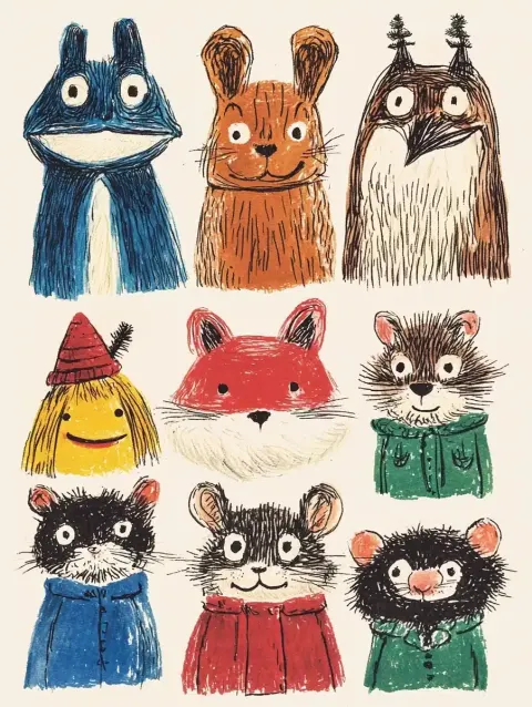 Cute Animals Lineup Illustration