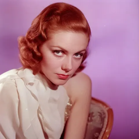 1930s, glamorous actress, red hair, dreamy, photography by Cecil Beaton, purple, 4:5
