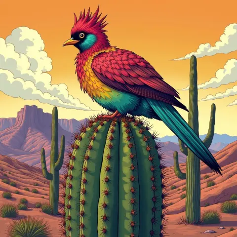 Manga Dodo Perched on a Towering Saguaro