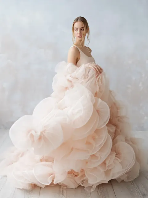 25-Year-Old Woman in a Full Dress, Soft Background