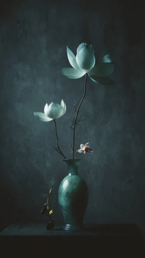 A green, floral arrangement in the style of chinese art