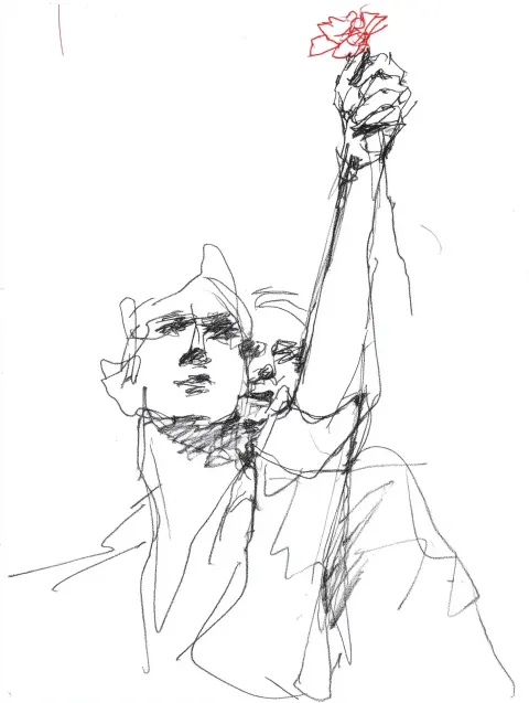 A modern, contemporary image in shades of red, conveying a concept of freedom revolution