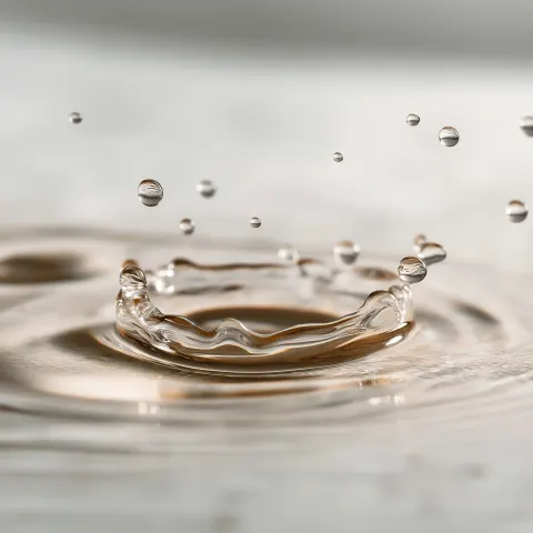 A photograph of liquid on a white background, with splashes around it. the style is minimalistic
