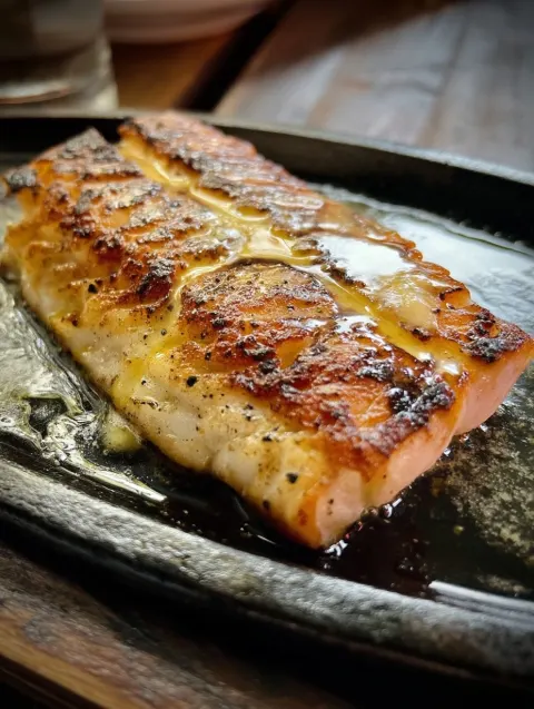 A succulent, perfectly grilled cod fillet, showcasing a golden brown sear and delicate