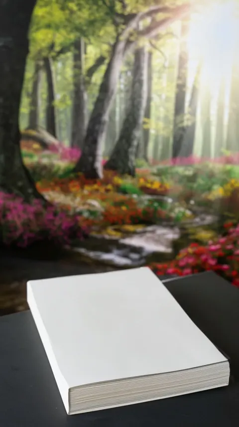 A white-covered, closed book, in the style of a real photograph