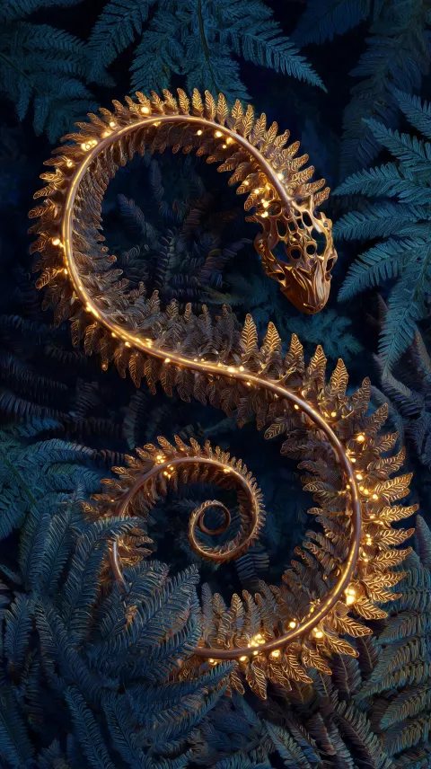 Detailed Description: The intricate, pinnate skeletal structure of a giant