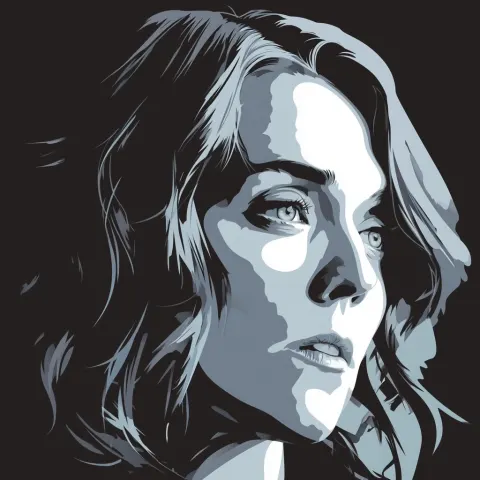 Flat vector art, illustration of Brandi Carlile, bold Art Deco graphic poster style