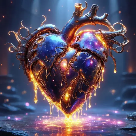 Biomechanical Heart Dripping With Enchanted Oil