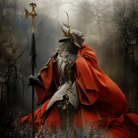 Interpretation of a noble warrior, medieval period, oil painting techniques fused with 3D modeling