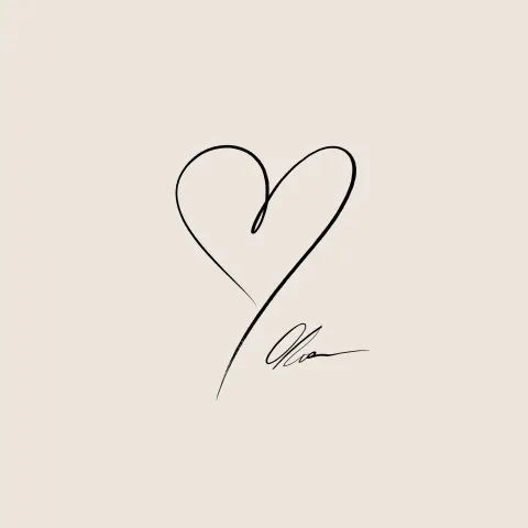 Minimal hand-drawn heart, elegant signature style, single fluid line, subtle imperfection