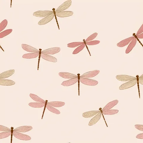 Simple minimalistic dragon flies with light pink - peachy wings, beige bodies, white background