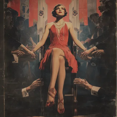 This is a very specific image. This is a poster. This poster is in the art deco style. The poster sh