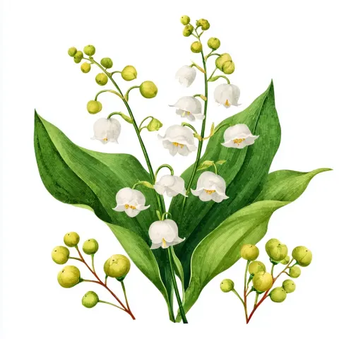 White watercolor lily of the valley flower, high resolution, isolated on a white background