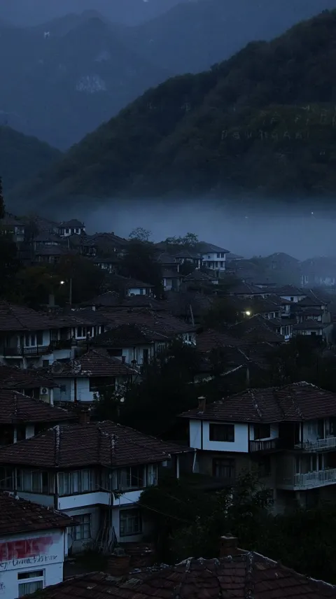 Balkan village, grandmas home, at dusk, cinematic style, dramatic, eastern europe