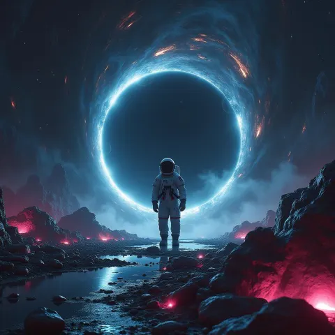 Astronaut Falling Into a Neon Synthwave Black Hole