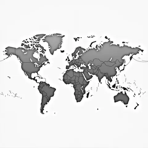 Monochrome World Map With Intricate Fine Linework