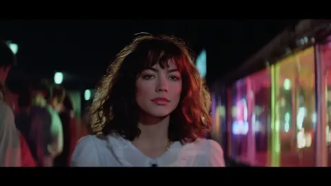 Film still from 1987 dystopian movie set in Detroit showing magical girl