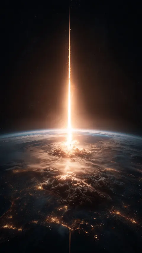 View from the Space of missile going from Russia to Ukraine; big explosion;