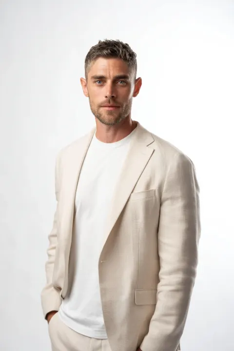 A professional studio photograph of a confident business specialist
