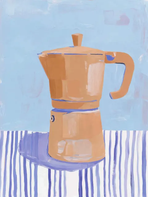 Espresso pot on striped background