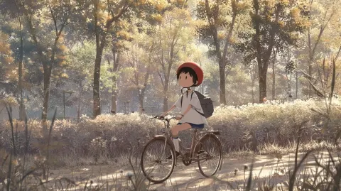 A boy ride a bike