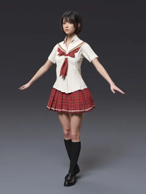 A 24 years old lady, 165cm height, in t-pose