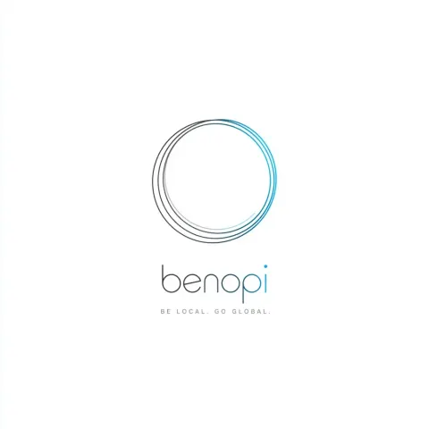 Minimalist logo, white background, centered, premium global tech brand "benopi" top icon: a circle c