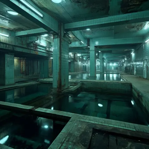 A vast, non-Euclidean network of connected pools, corridors