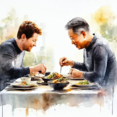 Sam Altman and Jensen Huang Watercolor Dinner