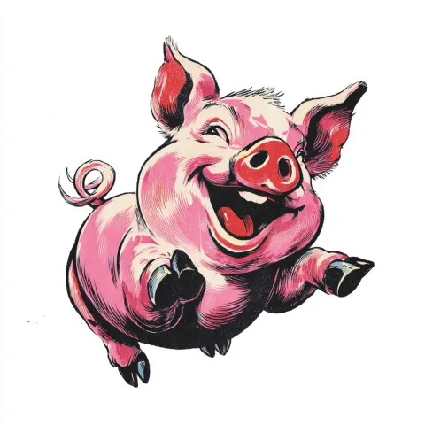 Happy pink pig, cartoon tattoo style , white background