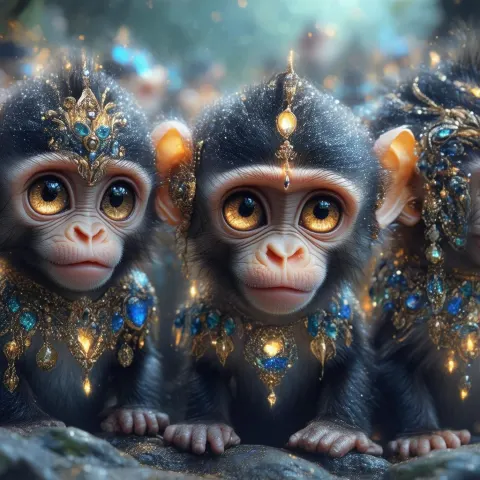 Enchanted Baby Monkeys With Luminous Glowing Eyes