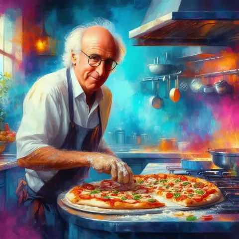Larry David Baking Pizza in Surreal Kitchen