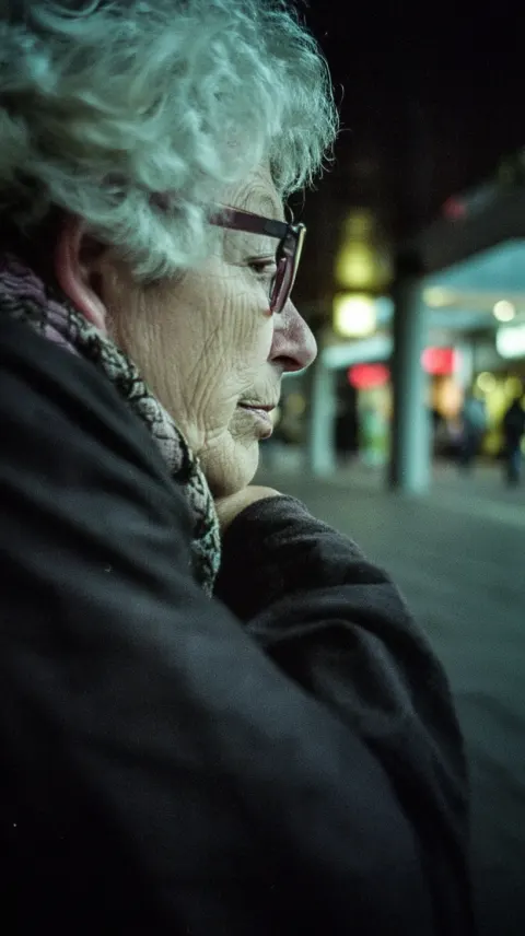 Dreadful slumber in the back of the nostalgia mind of a lonely 90 year old woman at a German bus sta