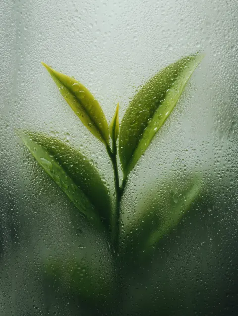 No text, no typography. a single large matcha leaf centered and dominant in the frame