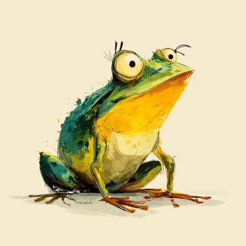 Profile side view of an illustration of funny frog