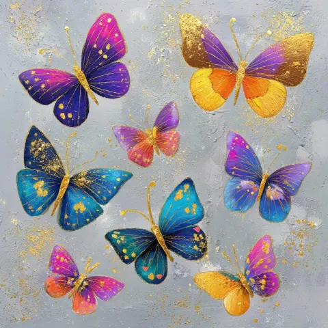 Glitter colorful butterflies in oil painting style