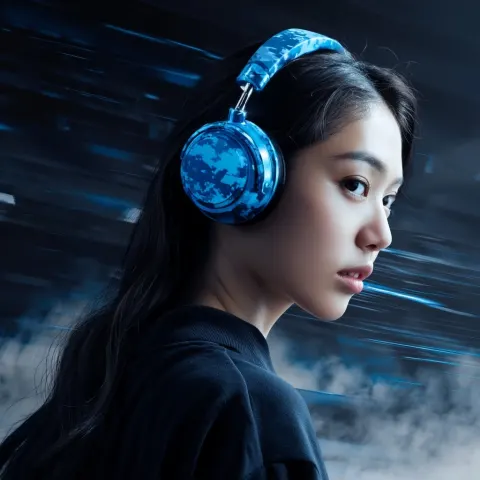Blue Camo Metal Headphones, Backlit