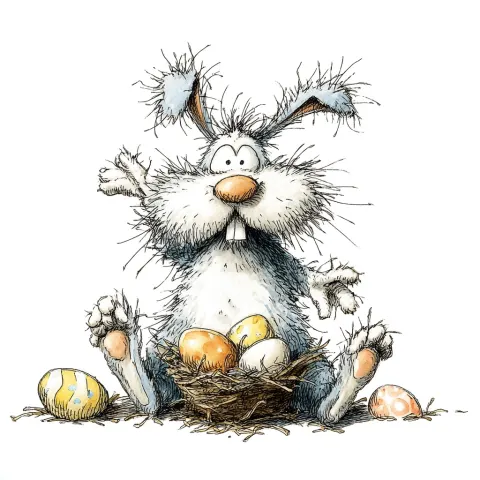 Whimsical frazzled clip art osterhase mit ei