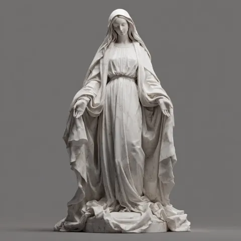 Marble statue of the holy mary, full-body, gray background, 3d render, high resolution