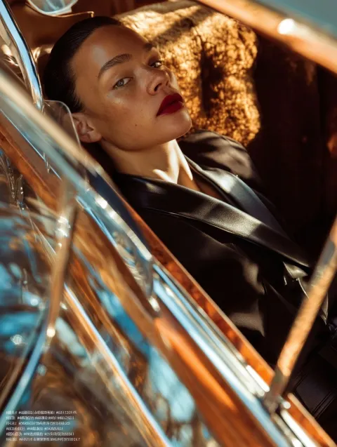 Young Woman Reclining in a Vintage Car