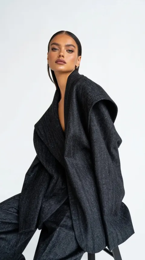 Woman in a Graphite Wool Trouser Suit